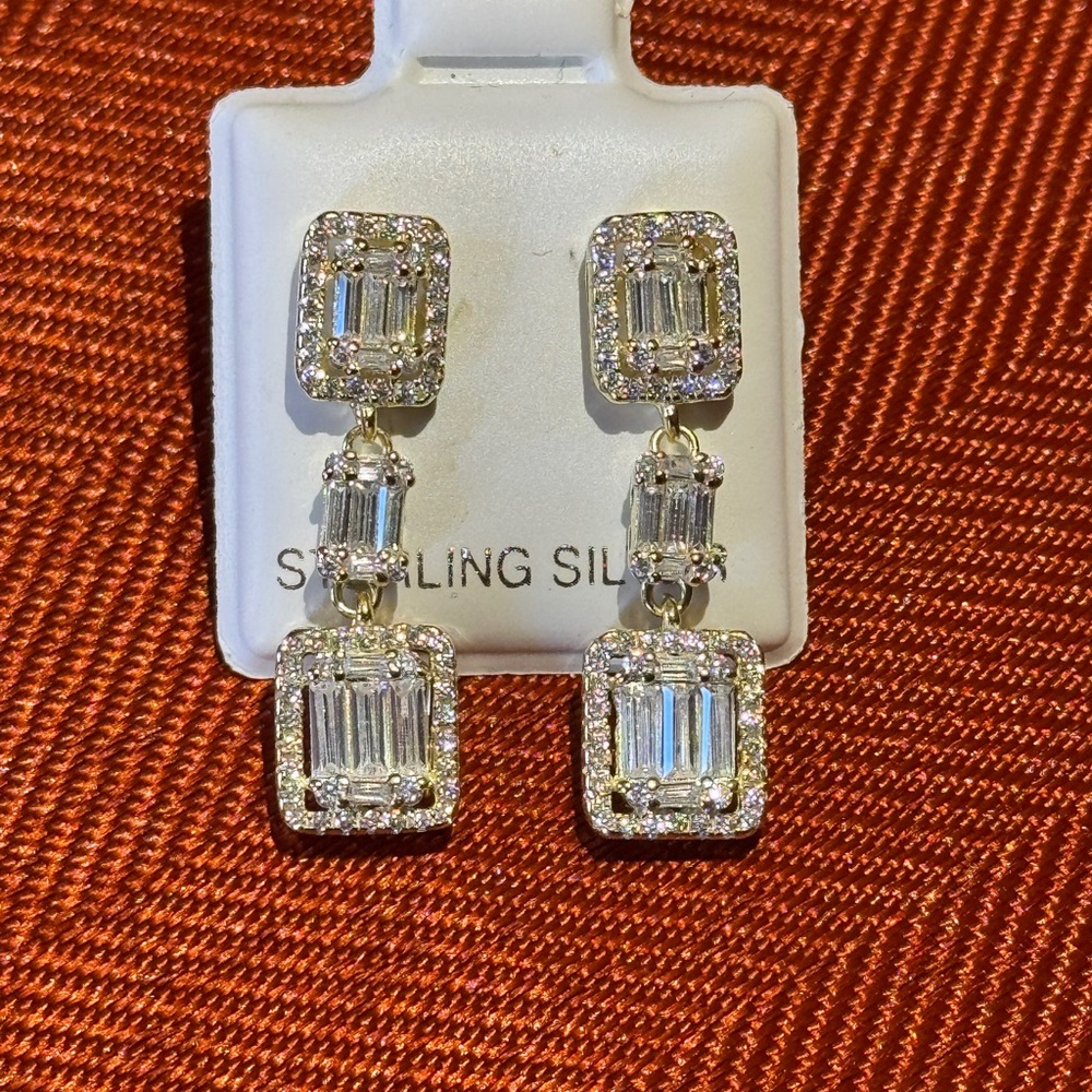 Gold Plated Solid Sterling Silver Drop Earrings - image 1